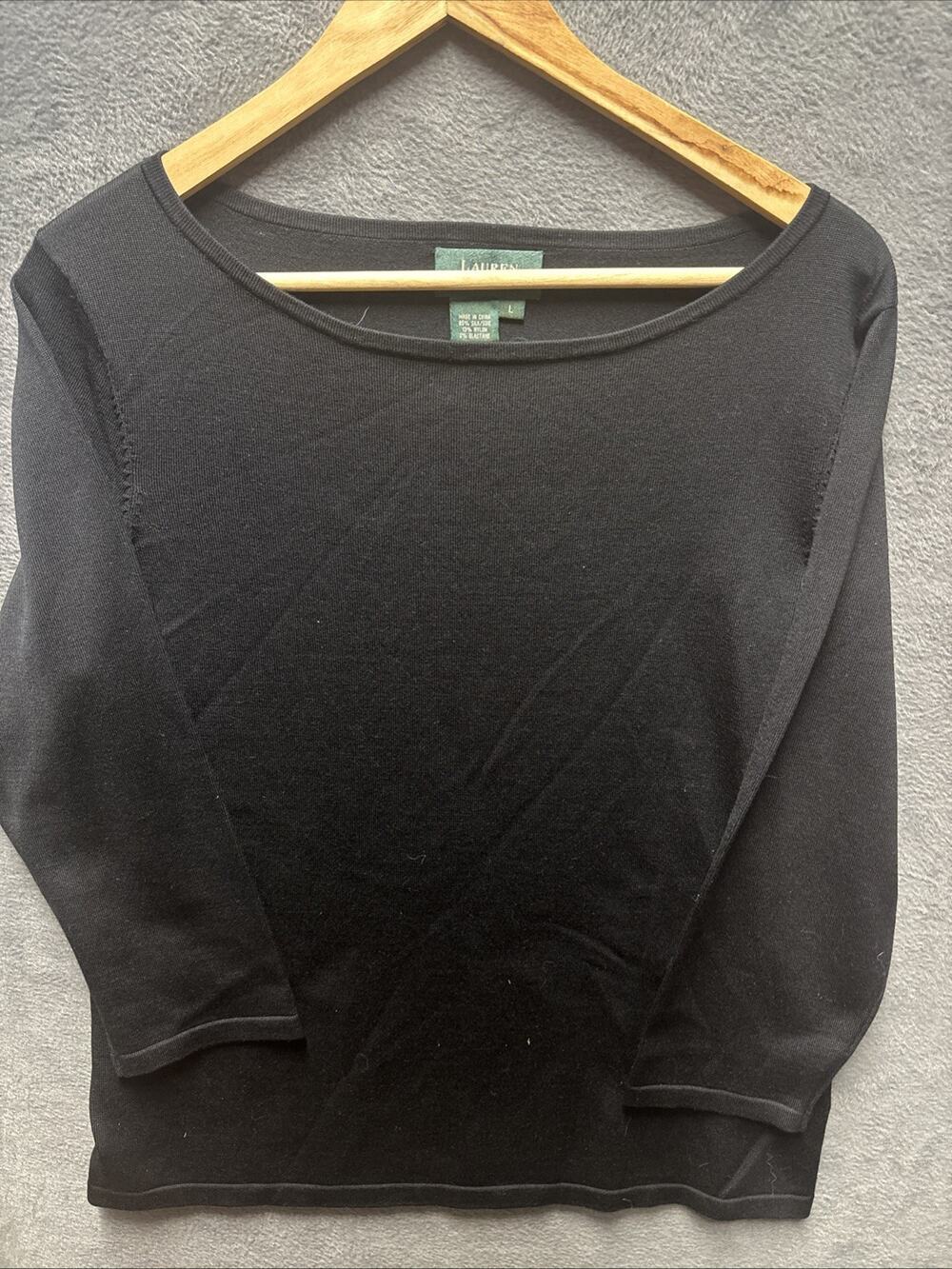 Lauren Ralph Lauren Woman’s 2000s Silk Boatneck Top Size Large Y2K Era Black